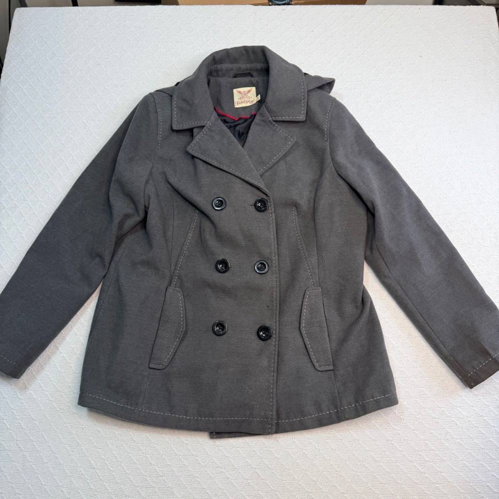 Faded Glory Womens Charcoal Grey Double Breasted Hooded Pea Coat XL FGOL46322